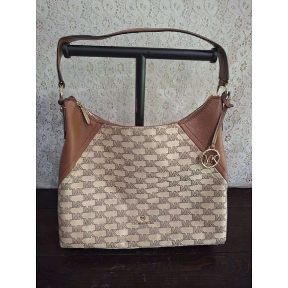 Michael Kors Aria Large Signature Logo Jacquard Shoulder Bag-Excellent Condition - Picture 1 of 12